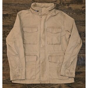 Old Navy Men's Canvas Built-In Flex Khaki Stowaway-Hood Military Jacket Size L